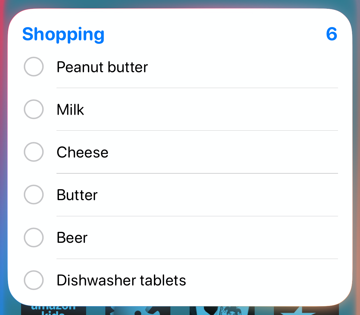 Siri displaying a shopping list from the Reminders app on iPhone.