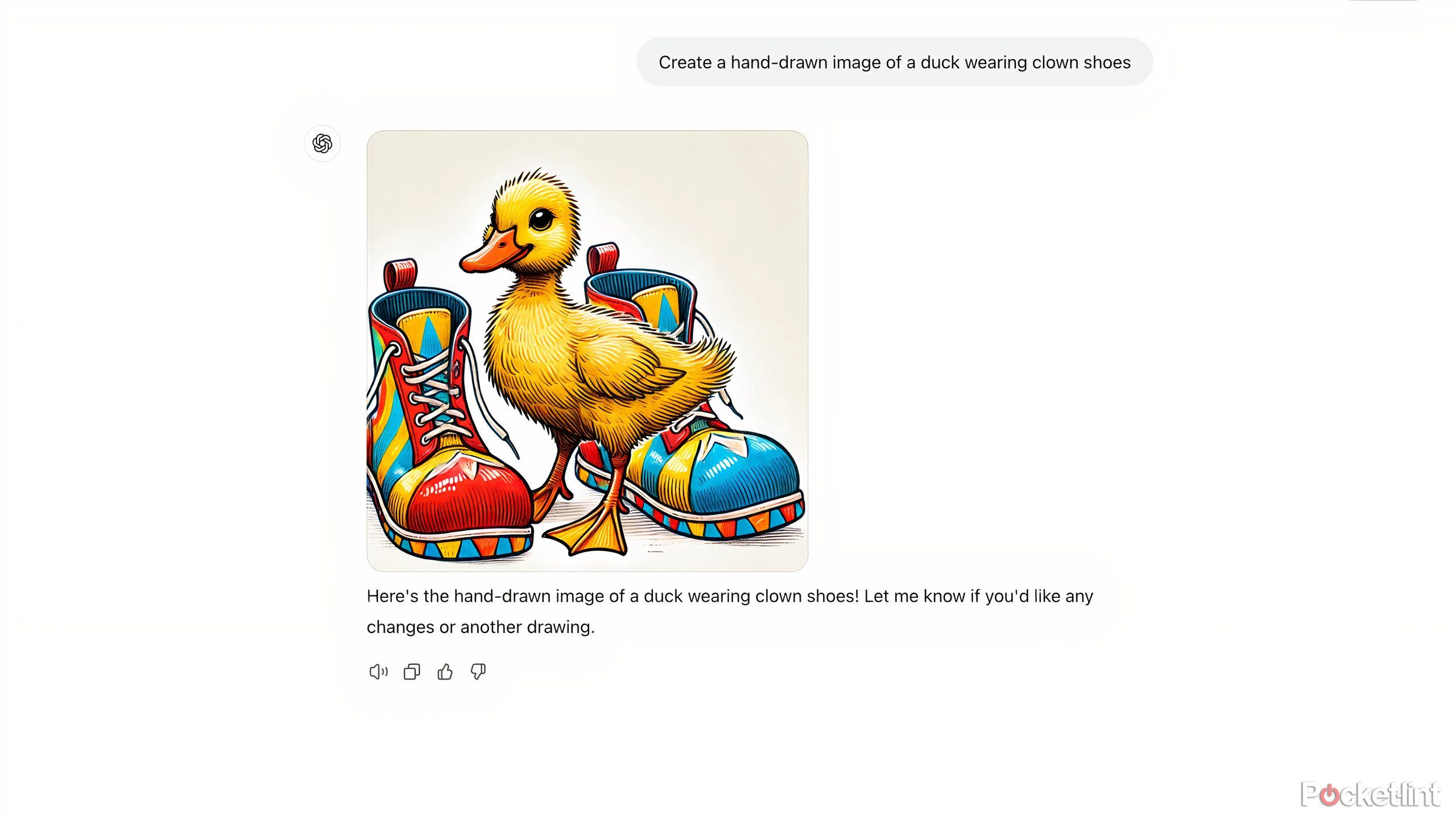 A drawing of a duck next to clown shoes created by ChatGPT.