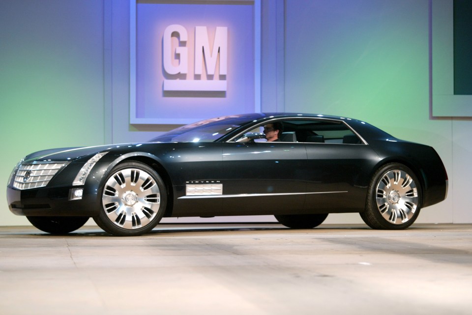 Cadillac Sixteen concept car on display.