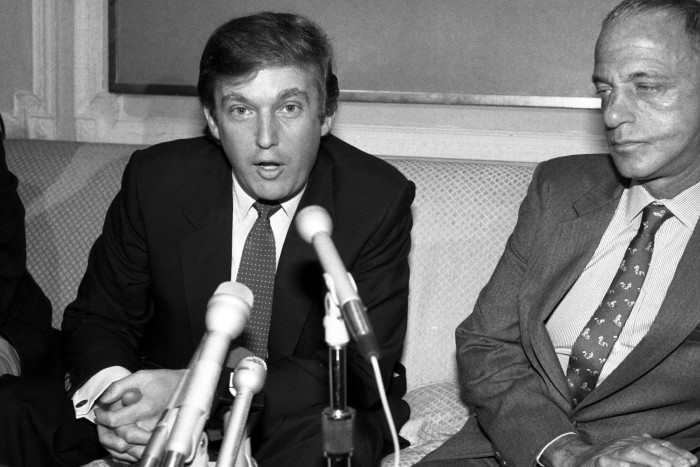 Donald Trump with lawyer Roy Cohn in the 1980s