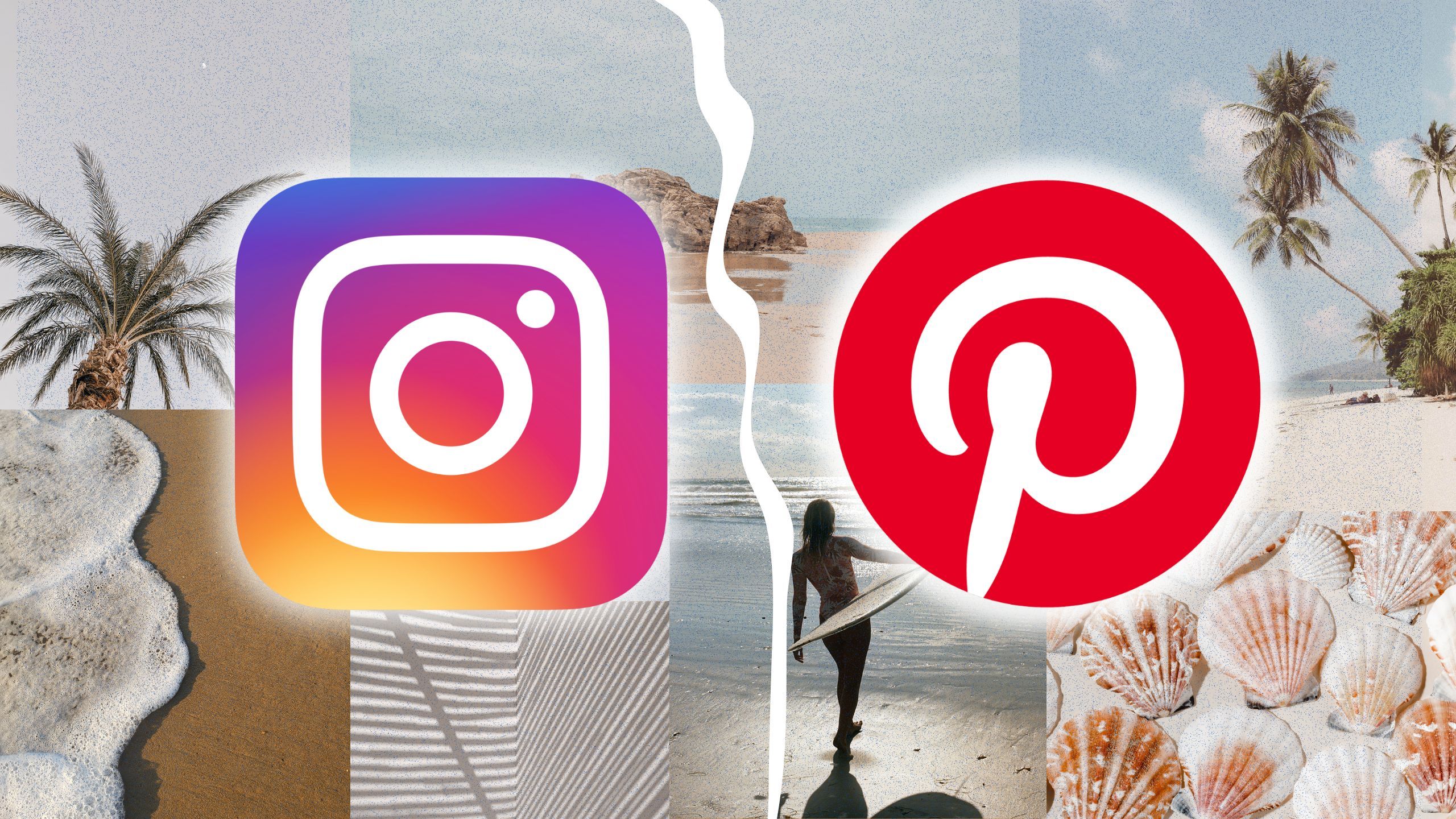 Instagram and Pinterest overlayed on a beachy collage. 