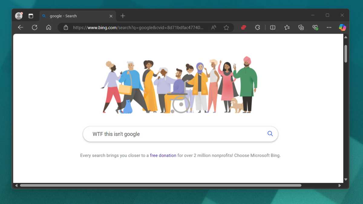 A Bing search page disguised to look like a Google doodle with a white background