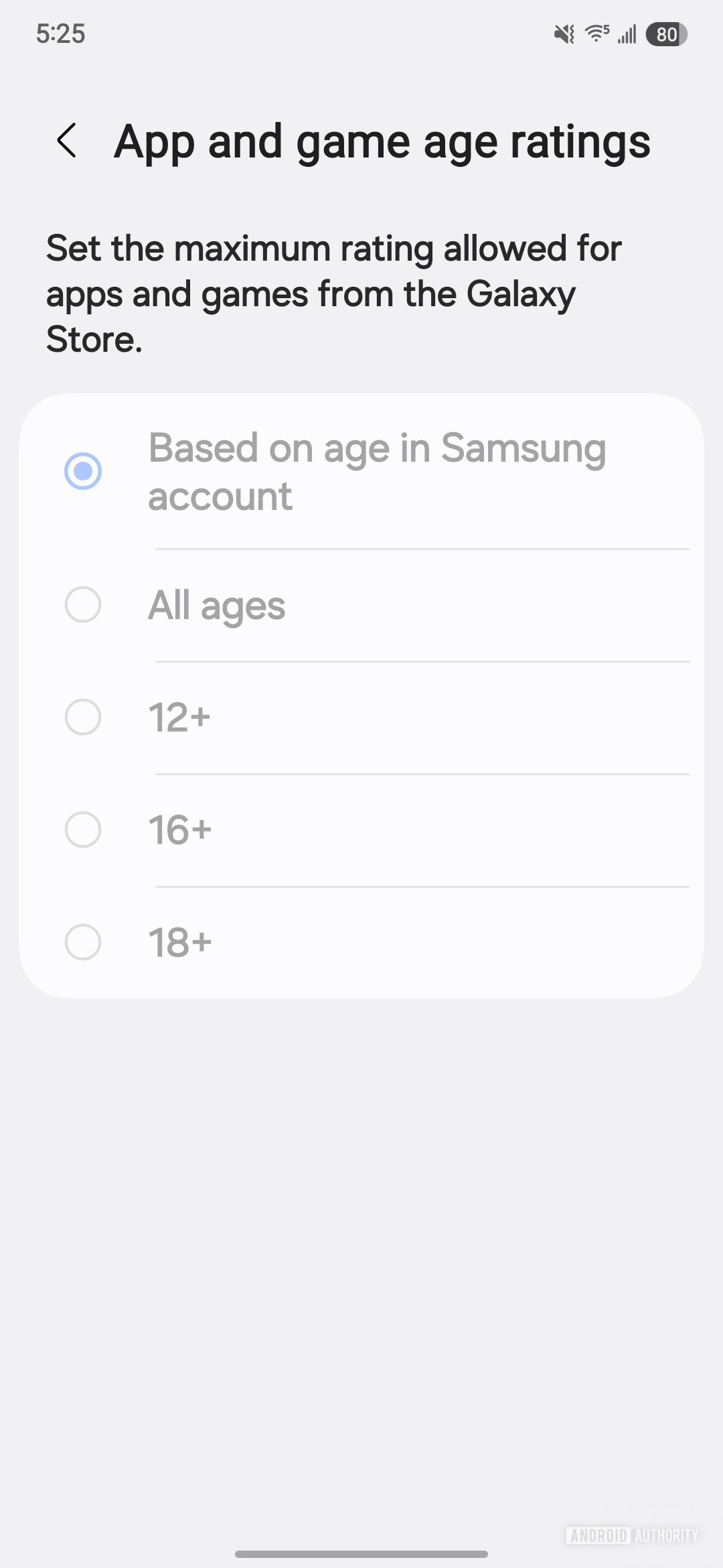 App and game age ratings settings in One UI 7