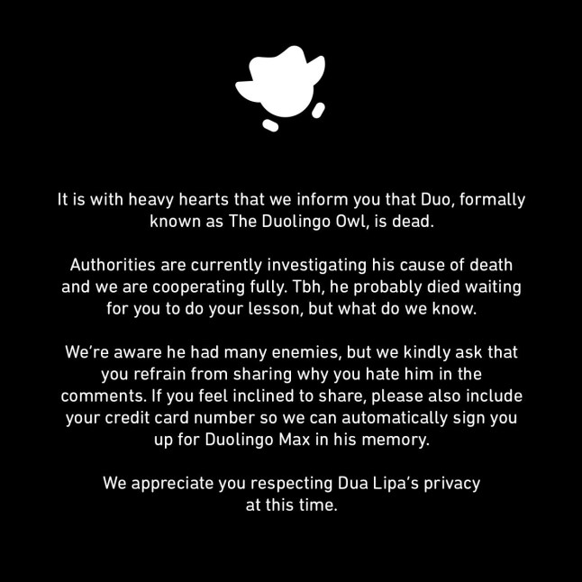 FOR TECH: Duolingo 'announces death' of owl duolingo