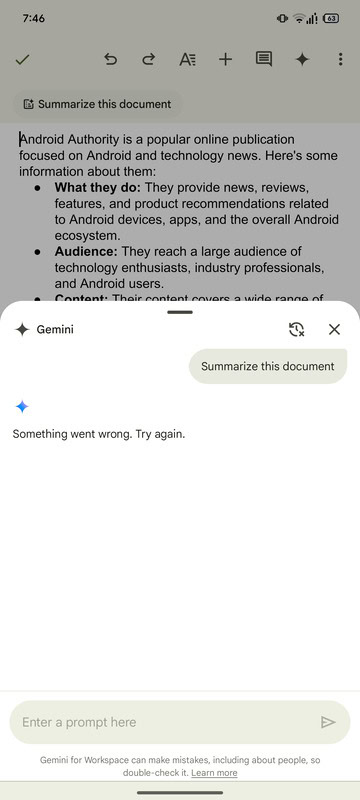 Google Docs Android app Gemini 2