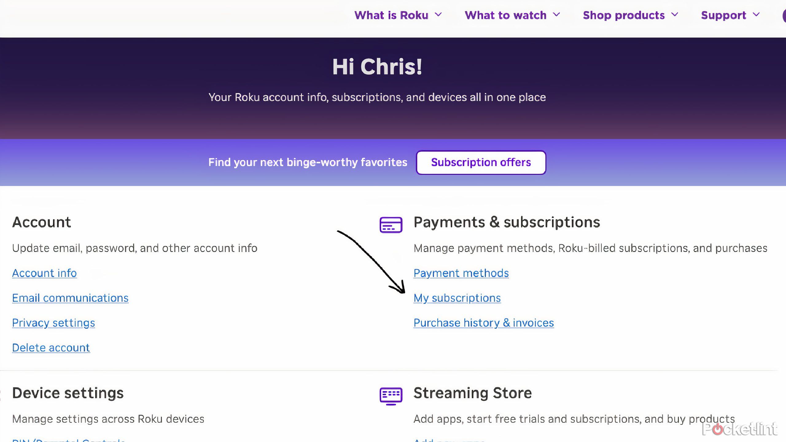 roku subscription manager