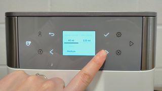Using buttons to select drink preferences on KitchenAid Fully Automatic Espresso Machine KF6
