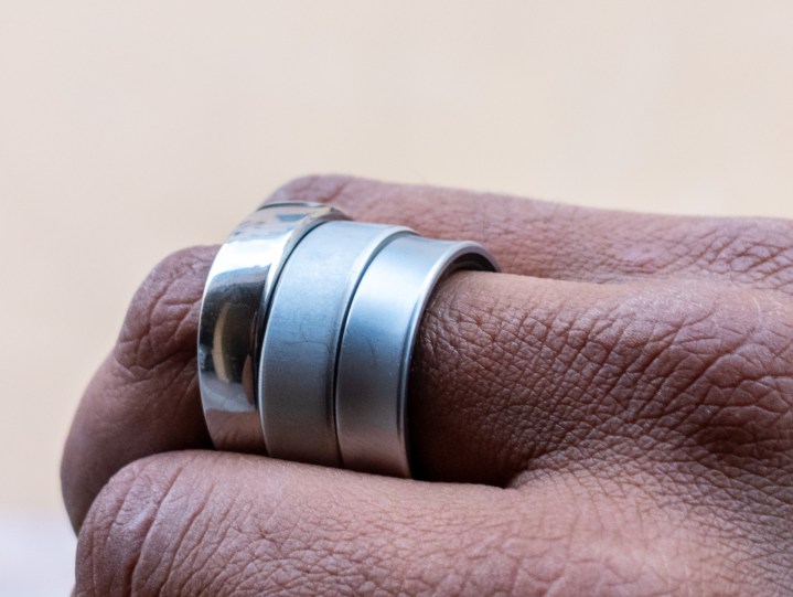 Oura Ring 4, Galaxy Ring and RingConn Gen 2 on the same finger