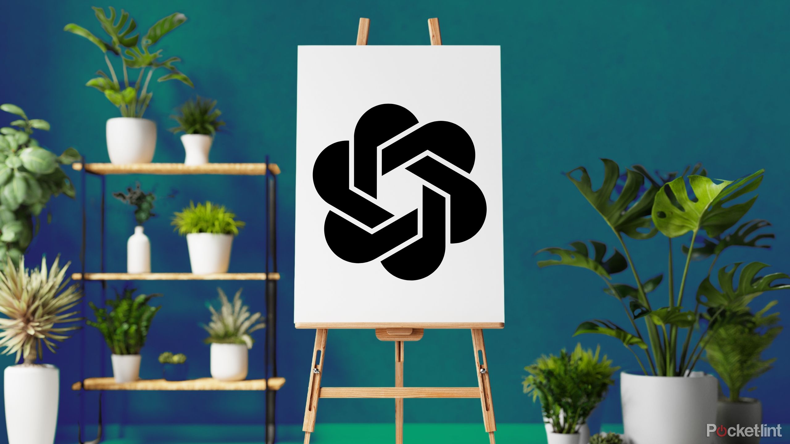 OpenAI logo on painting canvas on colored background