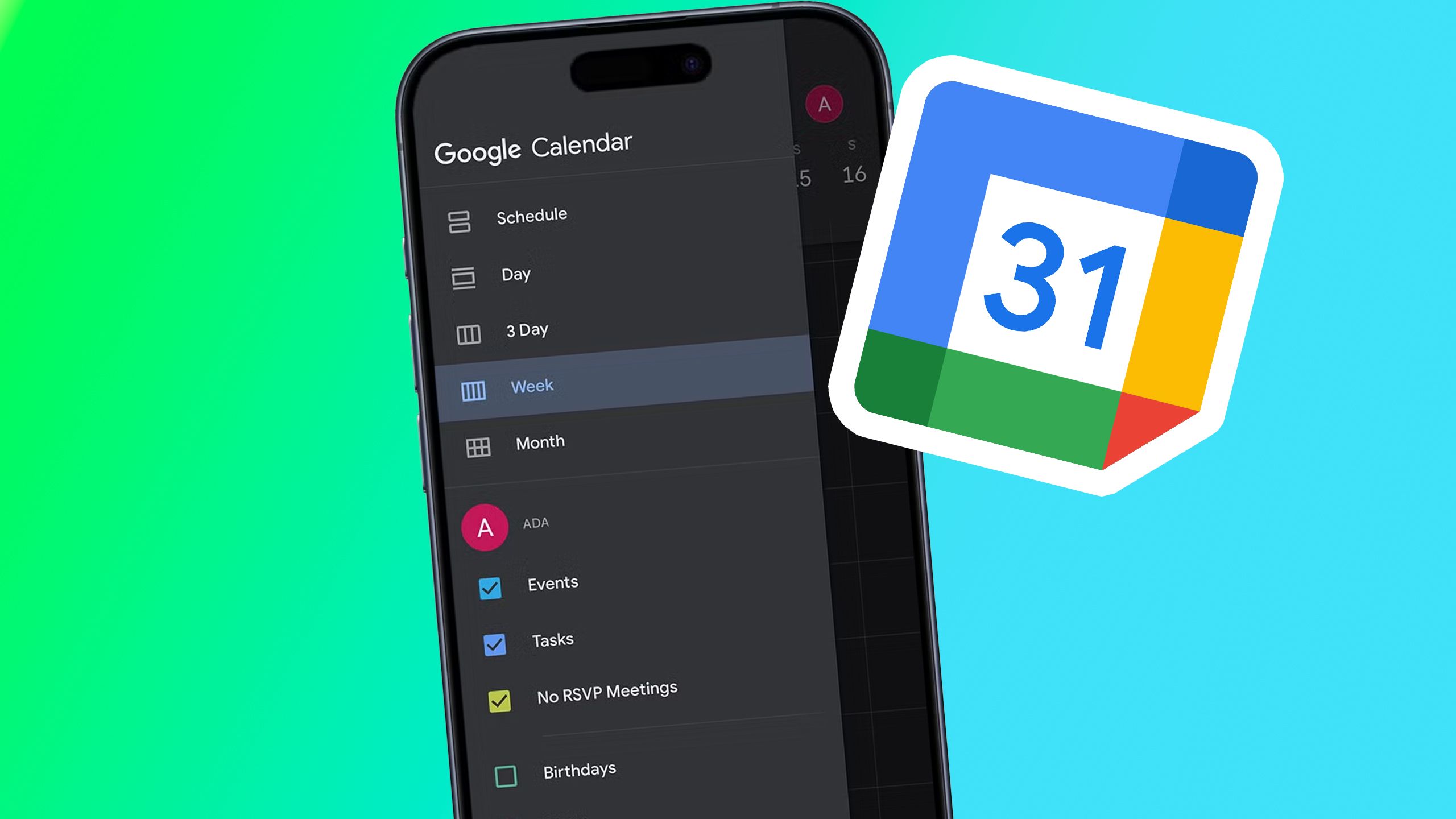 Google Calendar app on iPhone next to app icon