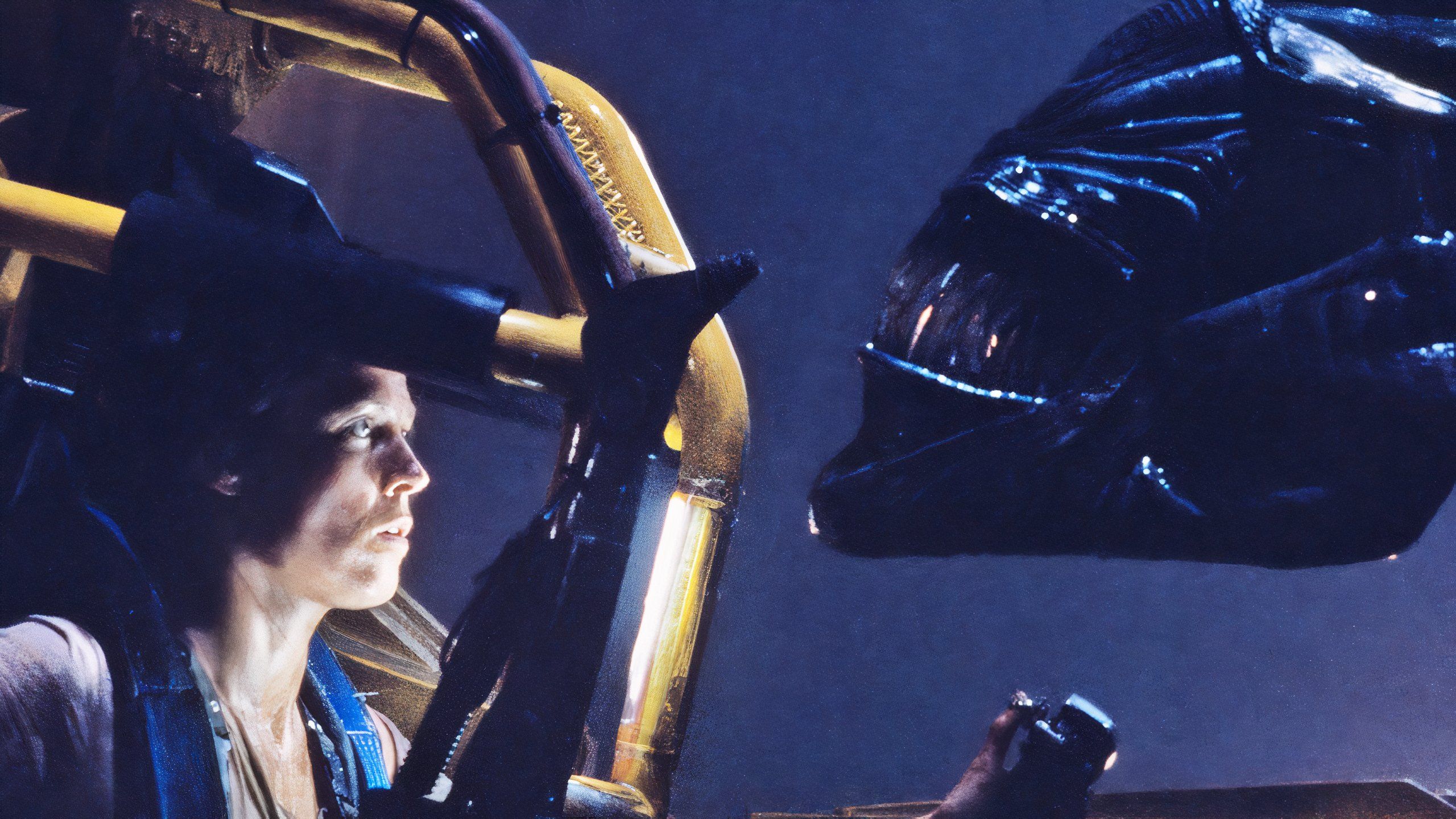 Ripley facing off against the alien queen.