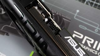 A closeup of the power connector on the Nvidia GeForce RTX 5070 Ti