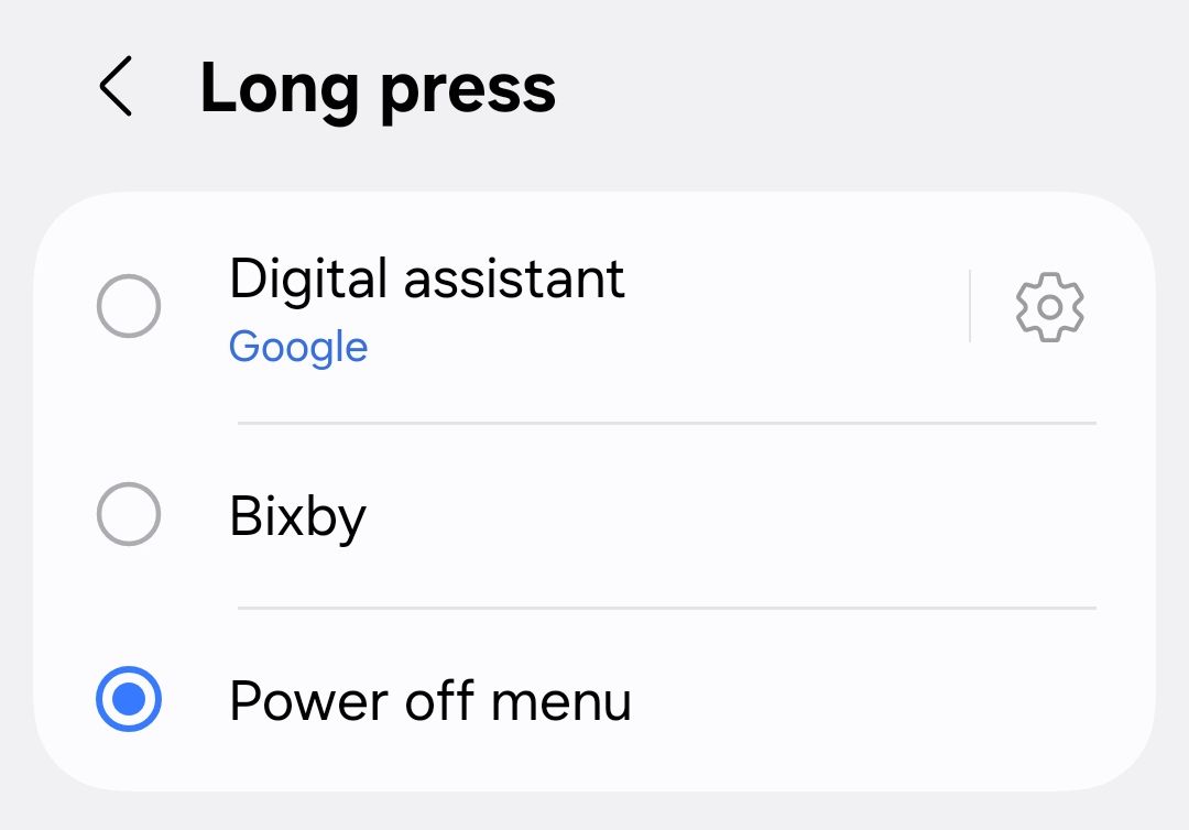 The S25 long press options.