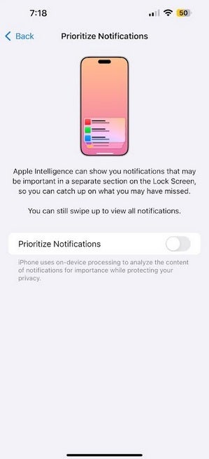 You can prioritize notifications on your lock screen after installing the iOS 18.4 beta 1 update. | Image credit-PhoneArena - Apple's iOS 18.4 beta 1 arrives and includes a new drawing style for Image Playground