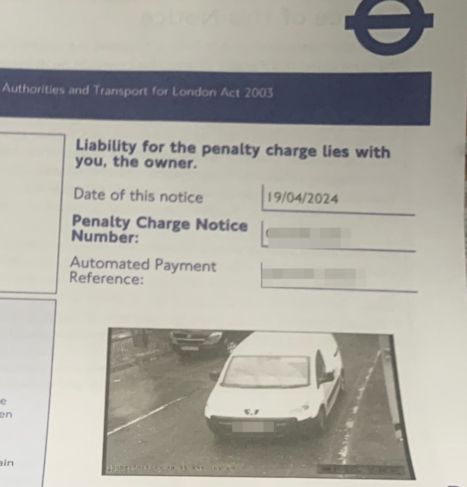 Penalty charge notice with photos of a vehicle.