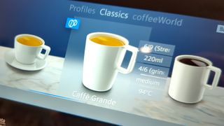 Coffee menu on Siemens EQ900 Plus coffee maker screen