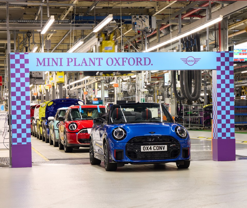 Mini Coopers on the Oxford plant assembly line.