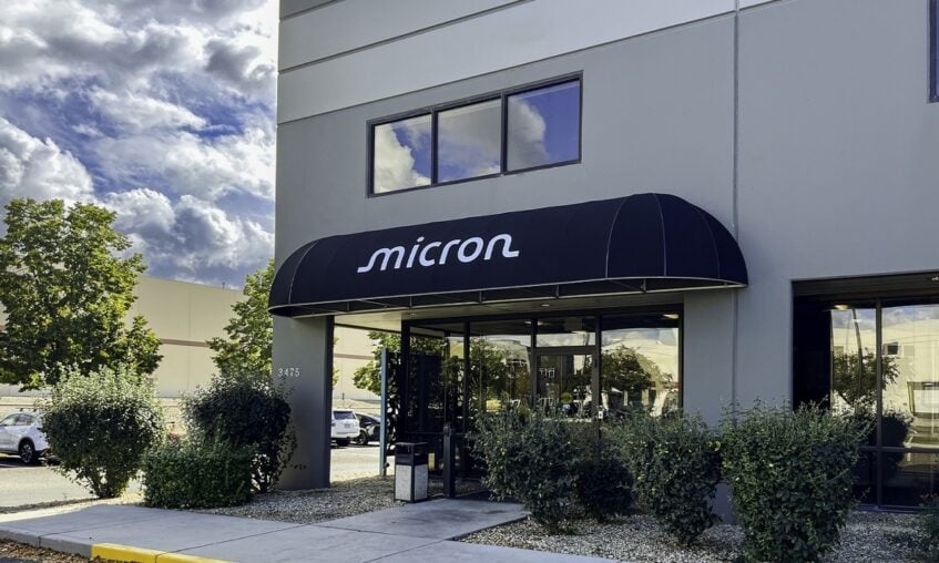 White building with Micron logo in front