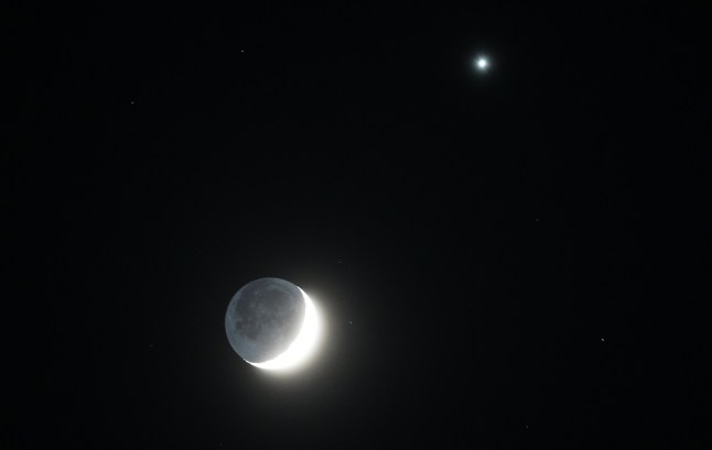 Venus and the Moon as seen from Whitley Bay in North Tyneside. Picture date: Friday January 3, 2025. PA Photo. Photo credit should read: Owen Humphreys/PA Wire