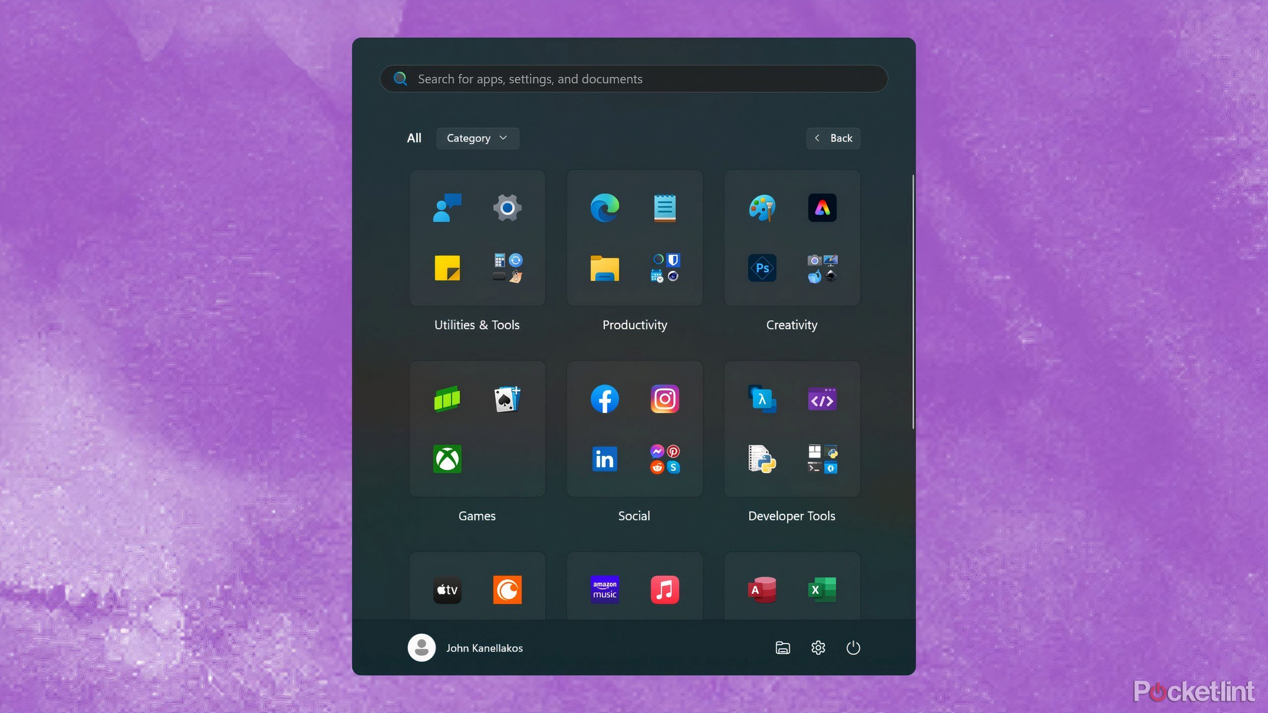 Windows 11 Start Menu Category screenshot