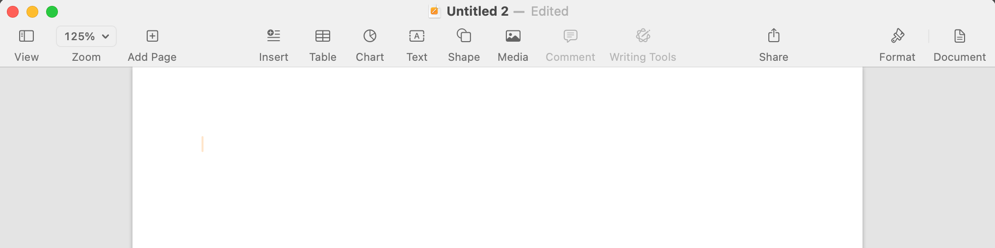 The uncluttered tool bar of the Pages app on Mac.