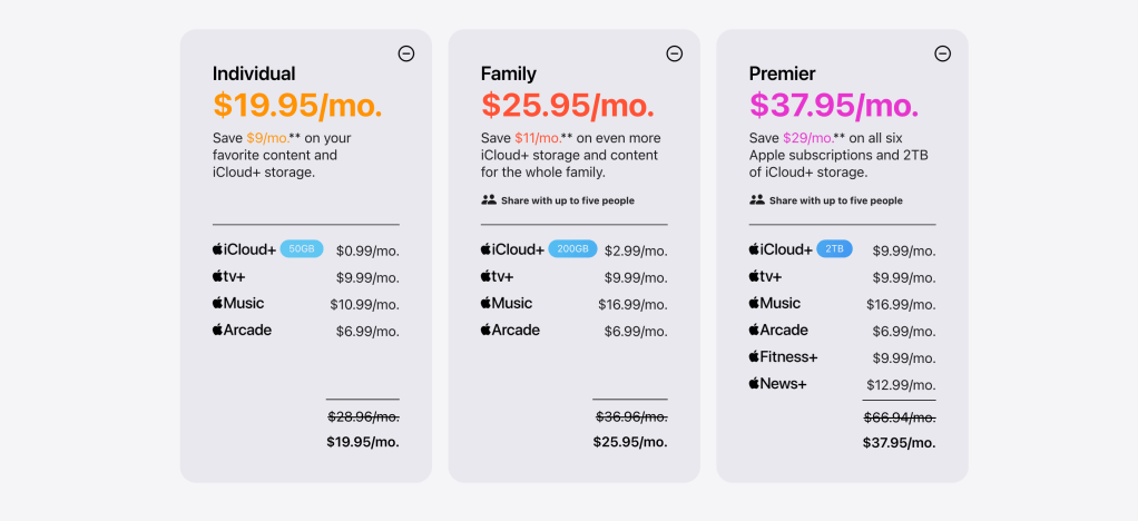 Apple One subscription pricing screenshot