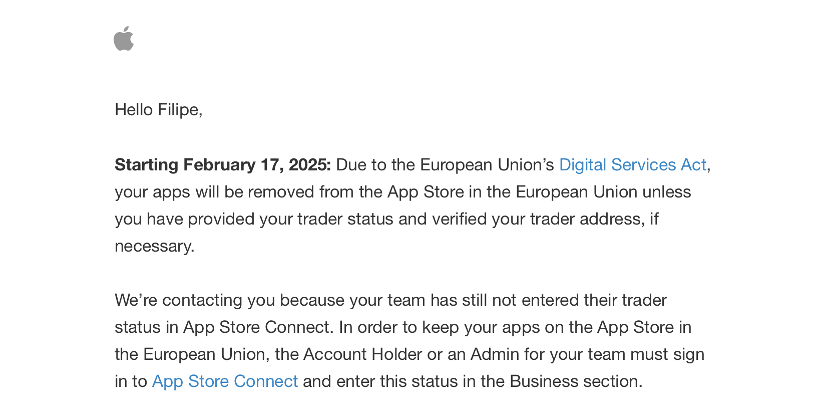 Apple removes apps with missing 'trader' contact information from EU App Store