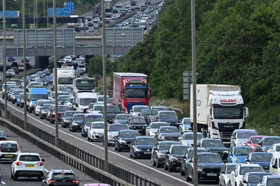 Heavy traffic jam on a highway.