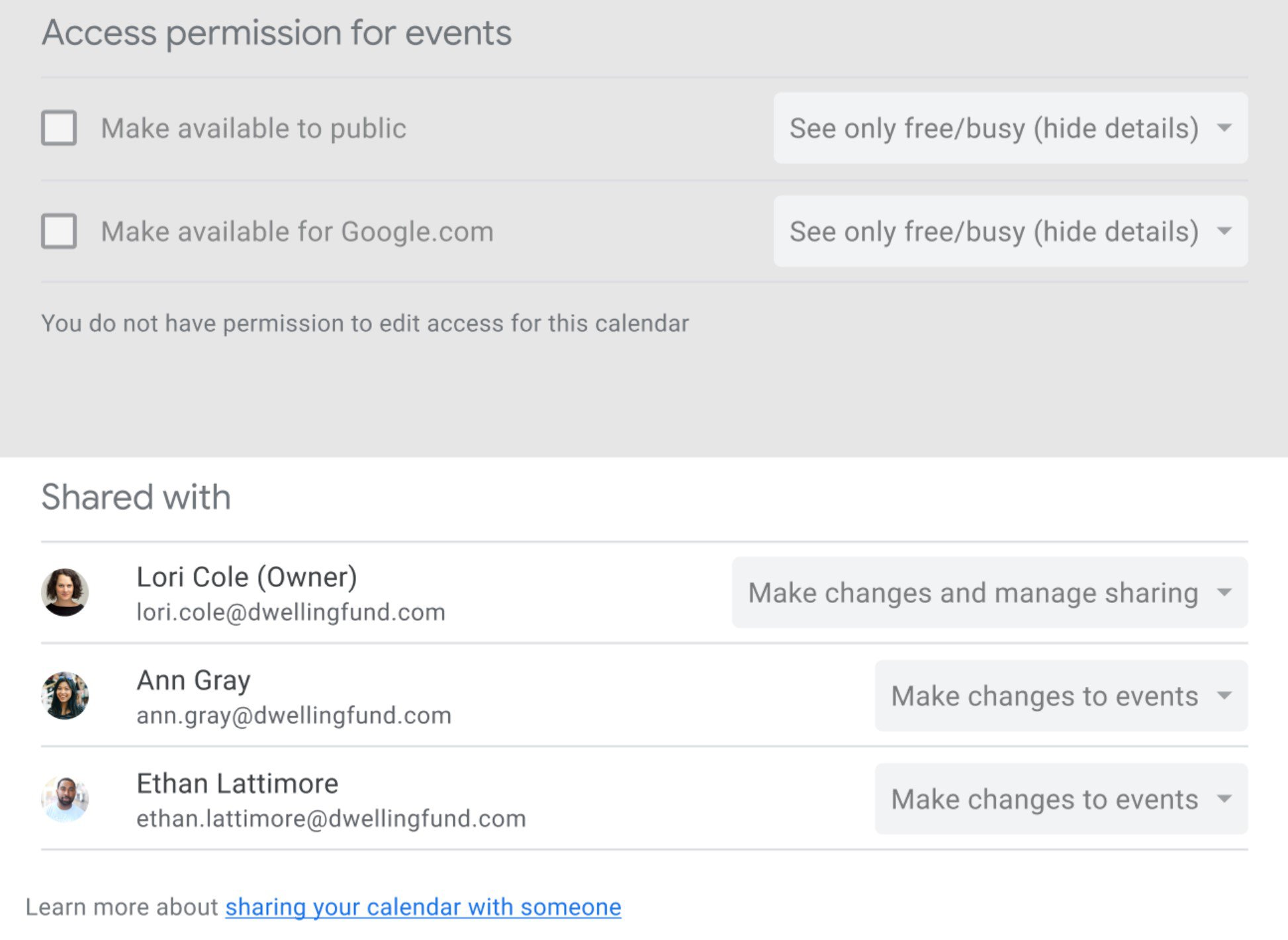 google calendar sharing