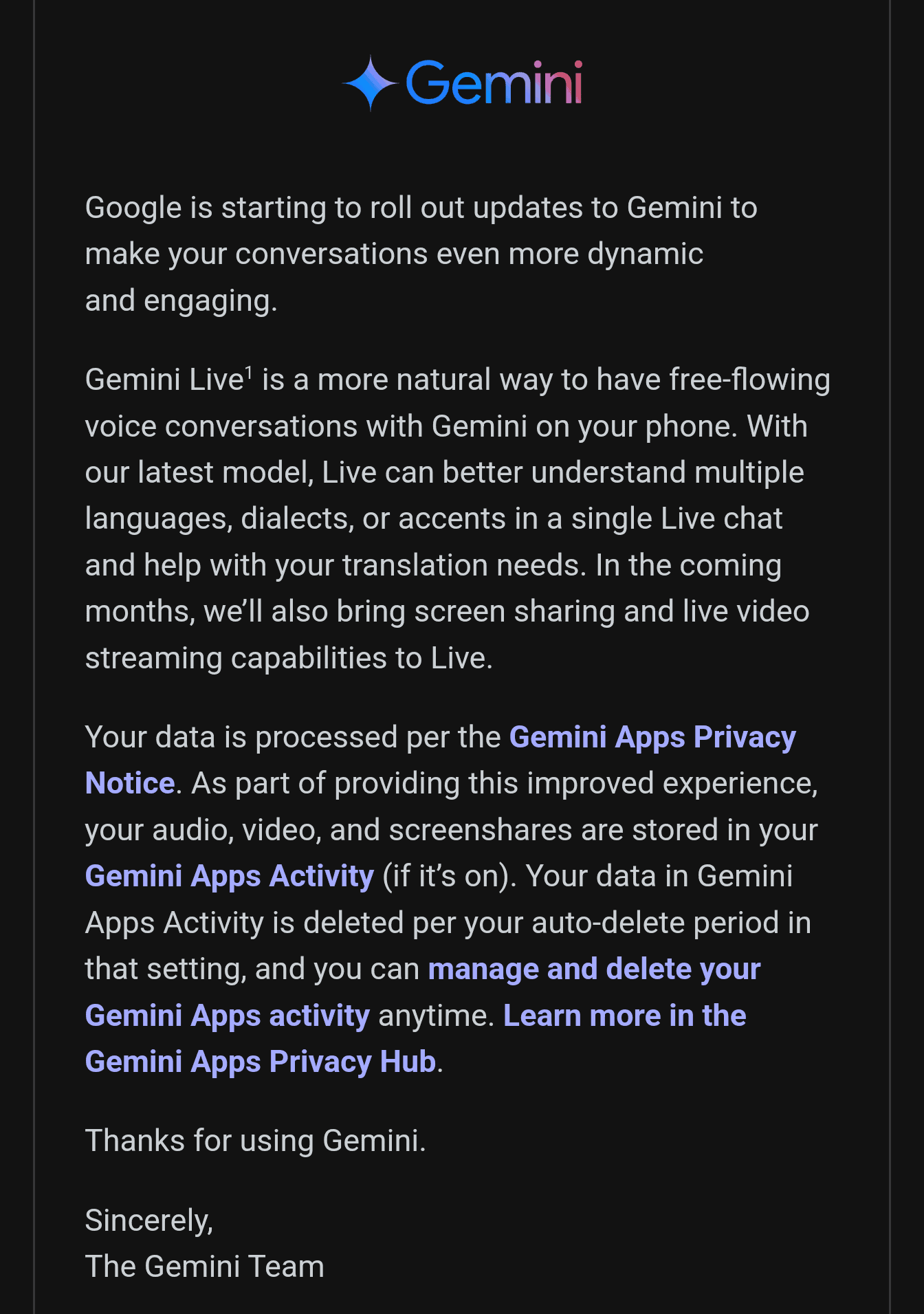 Gemini Live update improved dynamic