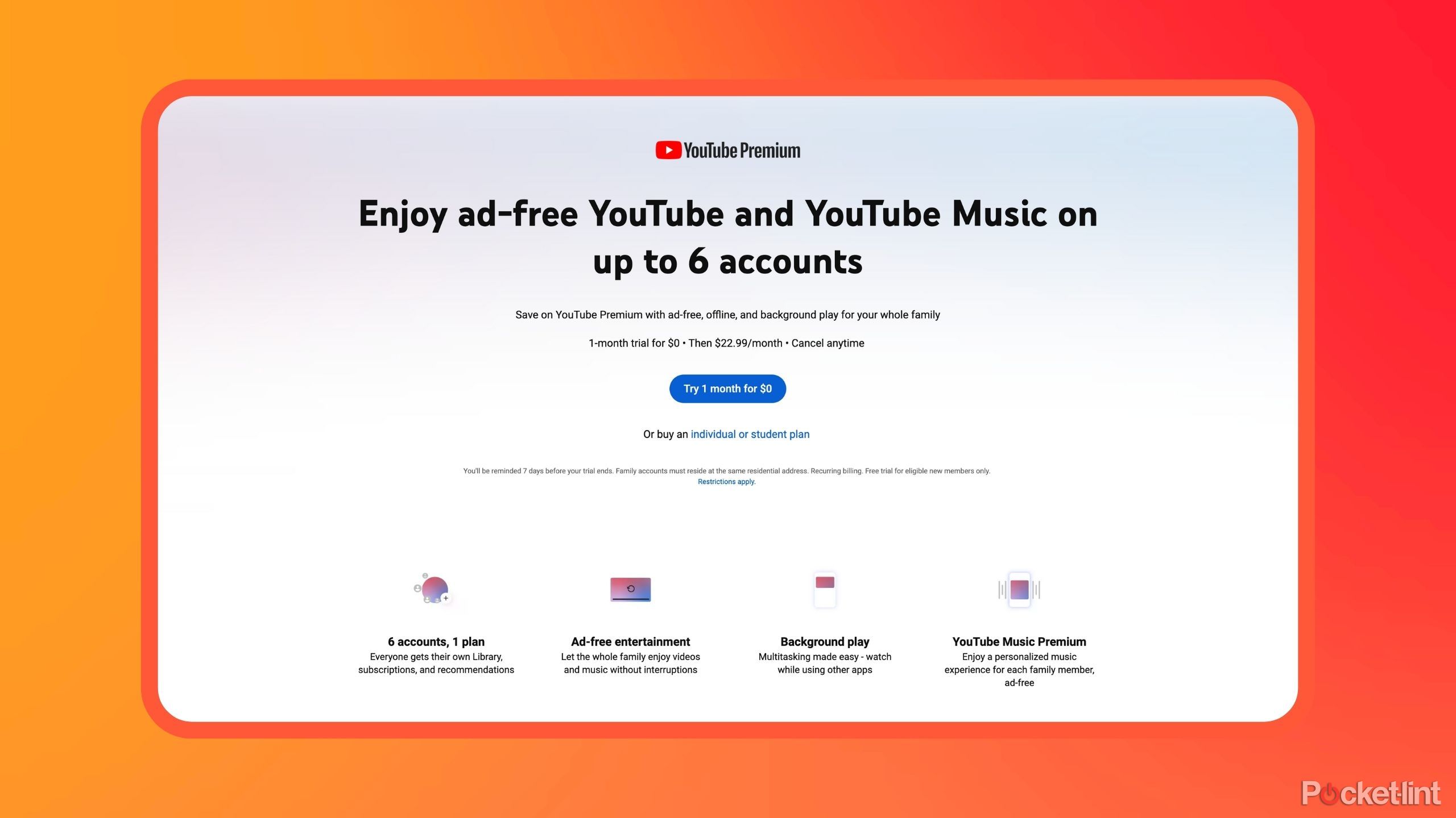 YouTube Premium Family Plan sign up screen