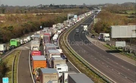 M5 motorway traffic jam near Gordano Services.