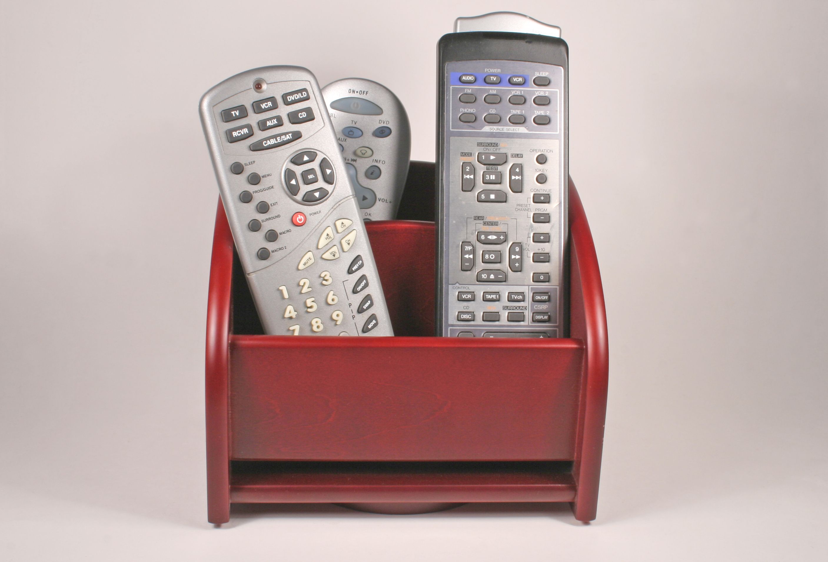 Remote control caddy with four remote controllers.