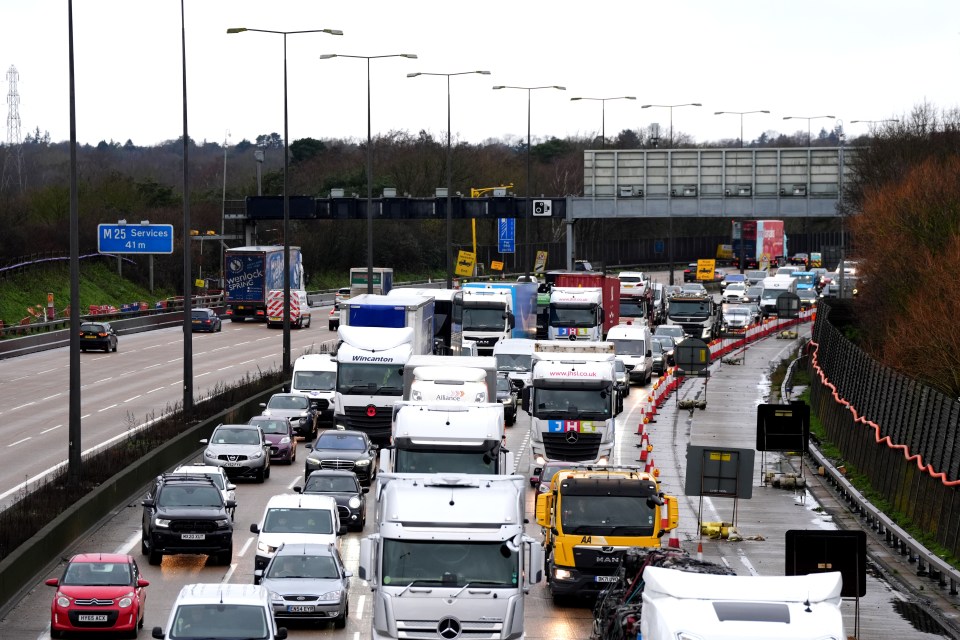 M25 motorway traffic jam near junction 10.