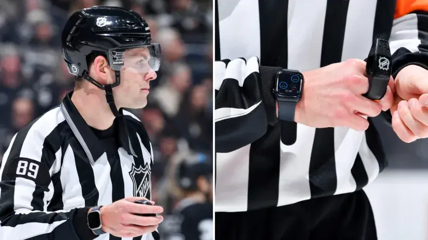 Image of NHL officials wearing Apple Watch devices