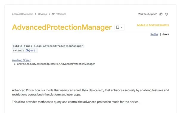 Android advanced protection manager code