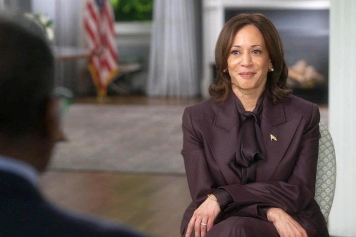 Kamala Harris seated during the ‘60 Minutes’ interview