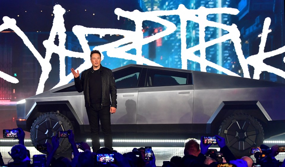 Elon Musk presenting the Tesla Cybertruck.