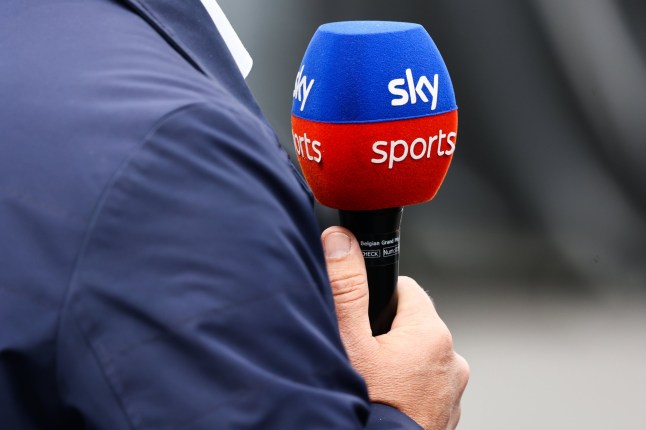 Sky Sports reporter's microphone is seen before the Formula 1 Belgian Grand Prix at Spa-Francorchamps in Spa, Belgium on July 30, 2023. (Photo by Jakub Porzycki/NurPhoto via Getty Images)