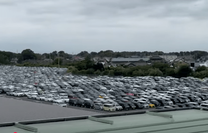 Massive car auction lot in Tokyo.