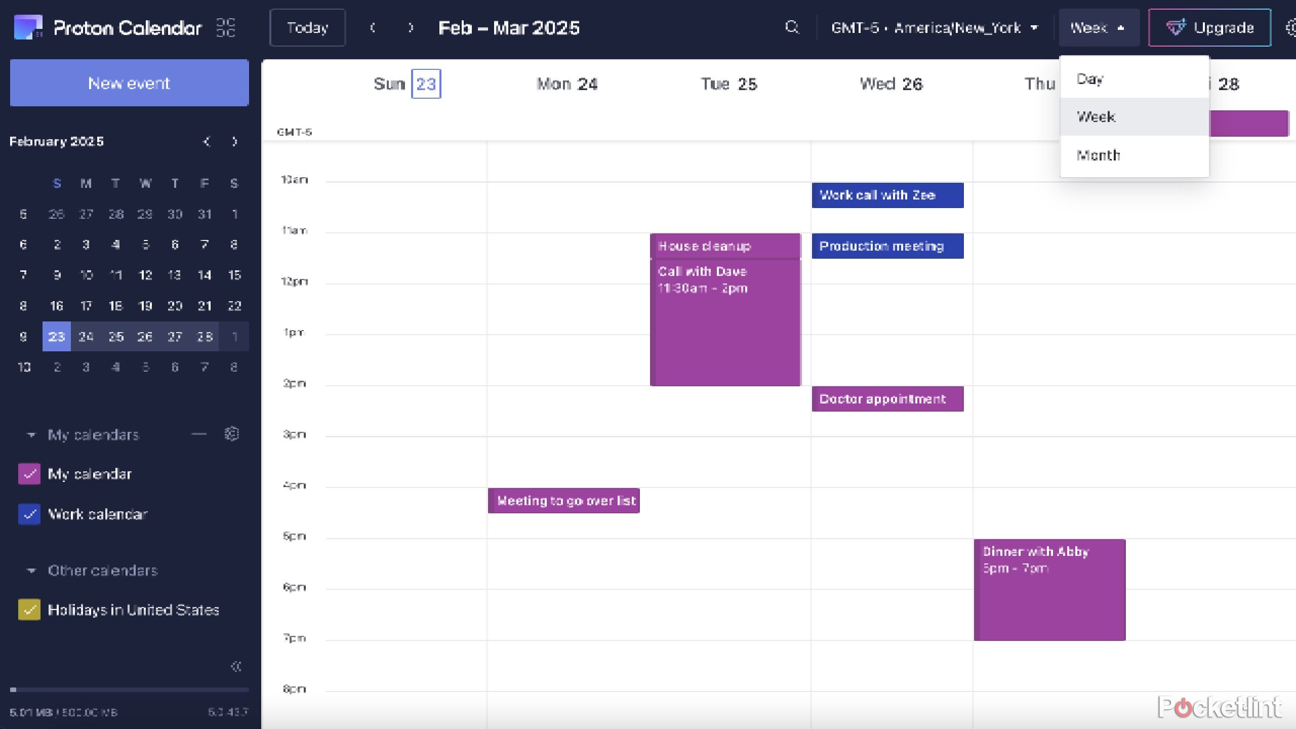 Proton calendar showing the different views. 