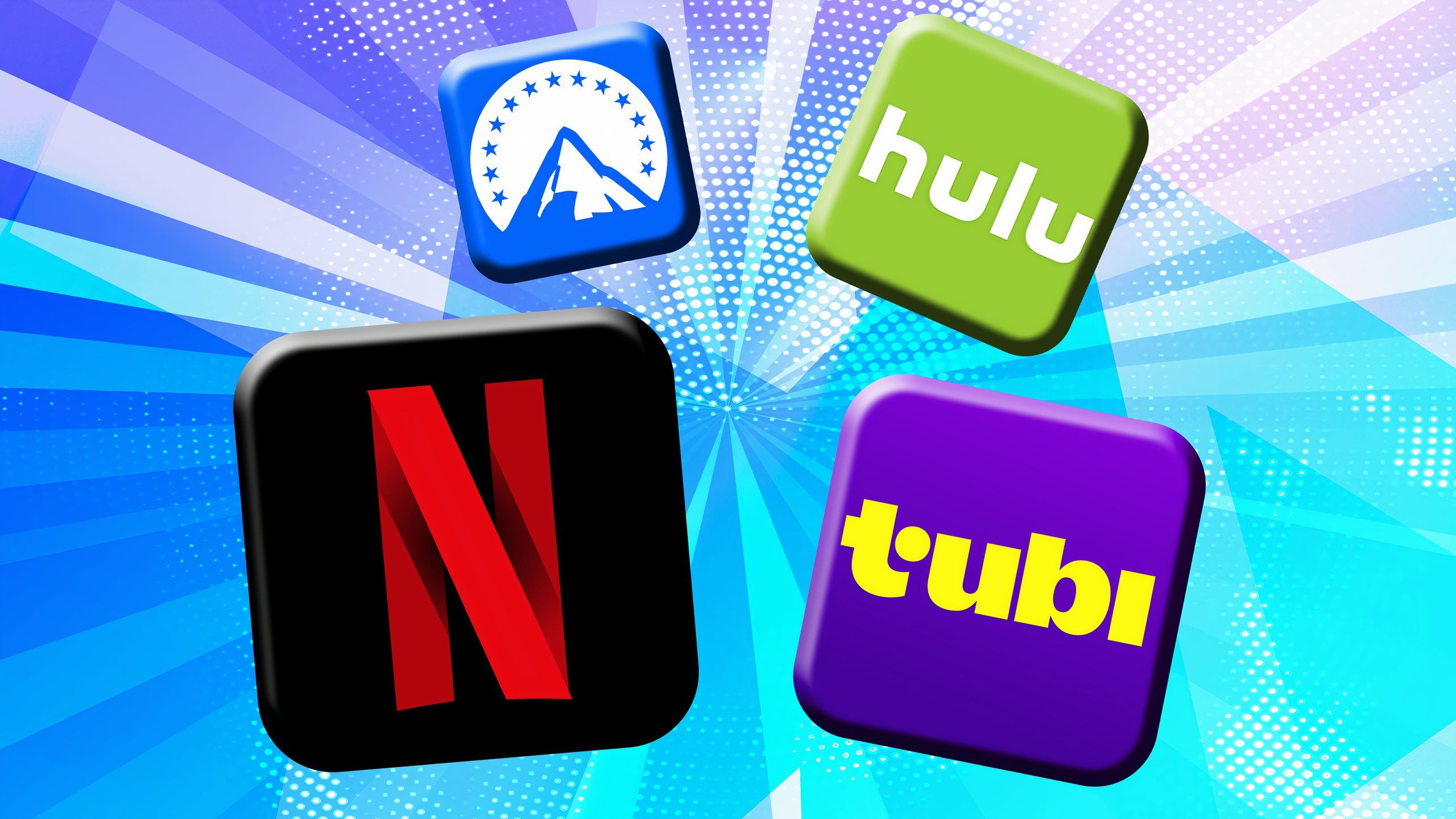 Icons of streaming services on a blue background