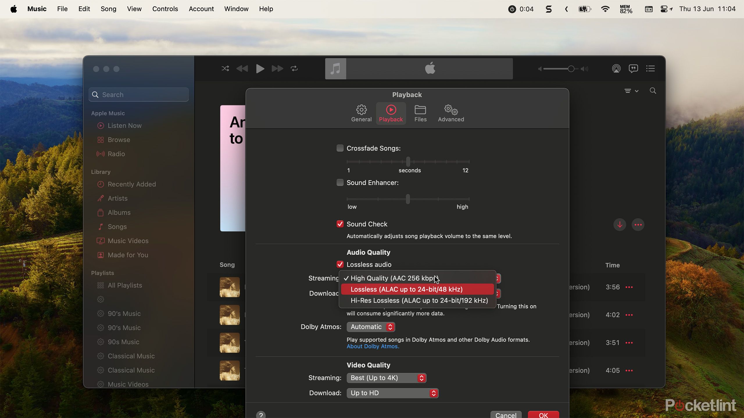 selecting lossless audio in music app on macOS