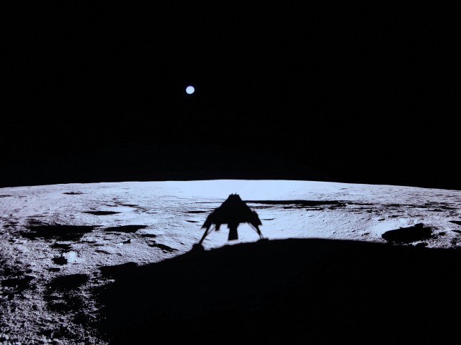 TOPSHOT - This handout photograph taken and released by Firefly Aerospace on March 2, 2025, shows the Firefly's Blue Ghost lander's shadow on the Moon's surface during its lunar landing as part of the Ghost Mission 1. A US company successfully landed its spacecraft on the Moon on March 2, 2025, making it only the second private lander to achieve this milestone, a live webcast from mission control showed. Firefly Aerospace's Blue Ghost Mission 1 touched down at 3:34 am US Eastern Time (0834 GMT) near Mons Latreille, a volcanic formation in Mare Crisium on the Moon's northeastern near side. (Photo by Handout / Firefly Aerospace / AFP) / RESTRICTED TO EDITORIAL USE - MANDATORY CREDIT "AFP PHOTO / HANDOUT / Firefly Aerospace" - NO MARKETING NO ADVERTISING CAMPAIGNS - DISTRIBUTED AS A SERVICE TO CLIENTS (Photo by HANDOUT/Firefly Aerospace/AFP via Getty Images)