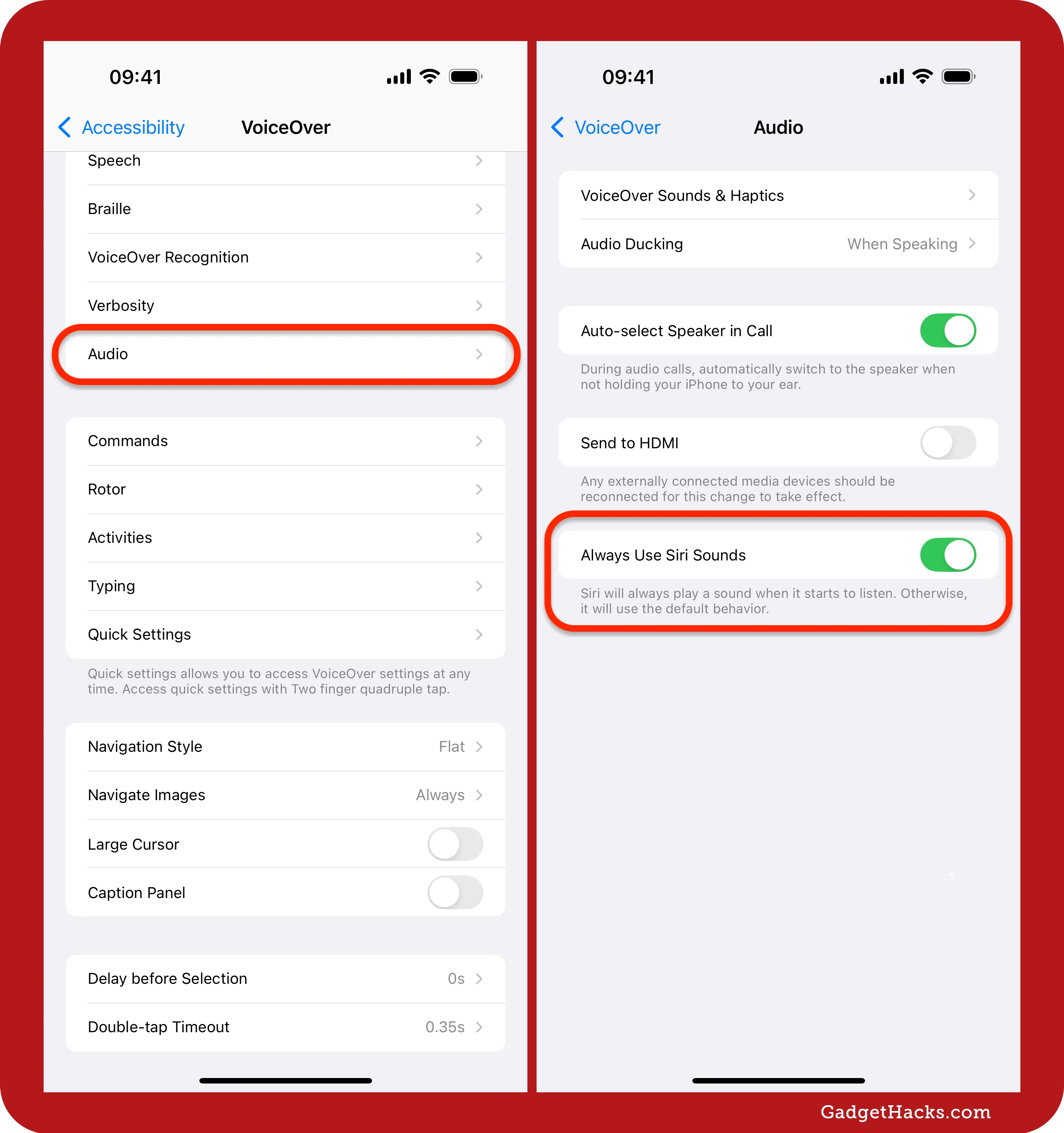 In Settings » Accessibility » VoiceOver » Audio, there is a new "Always Use Siri Sounds" toggle that will make a sound play whenever Siri starts listening.