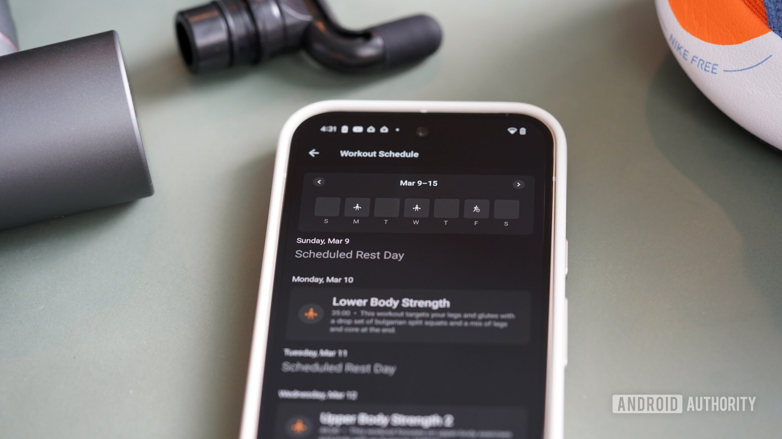 A user reviews their Garmin Coach workout schedule in the Garmin Connect app.