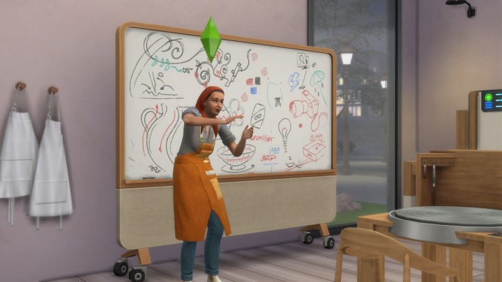 Giving a lecture in The Sims 4 Businesses and Hobbies.