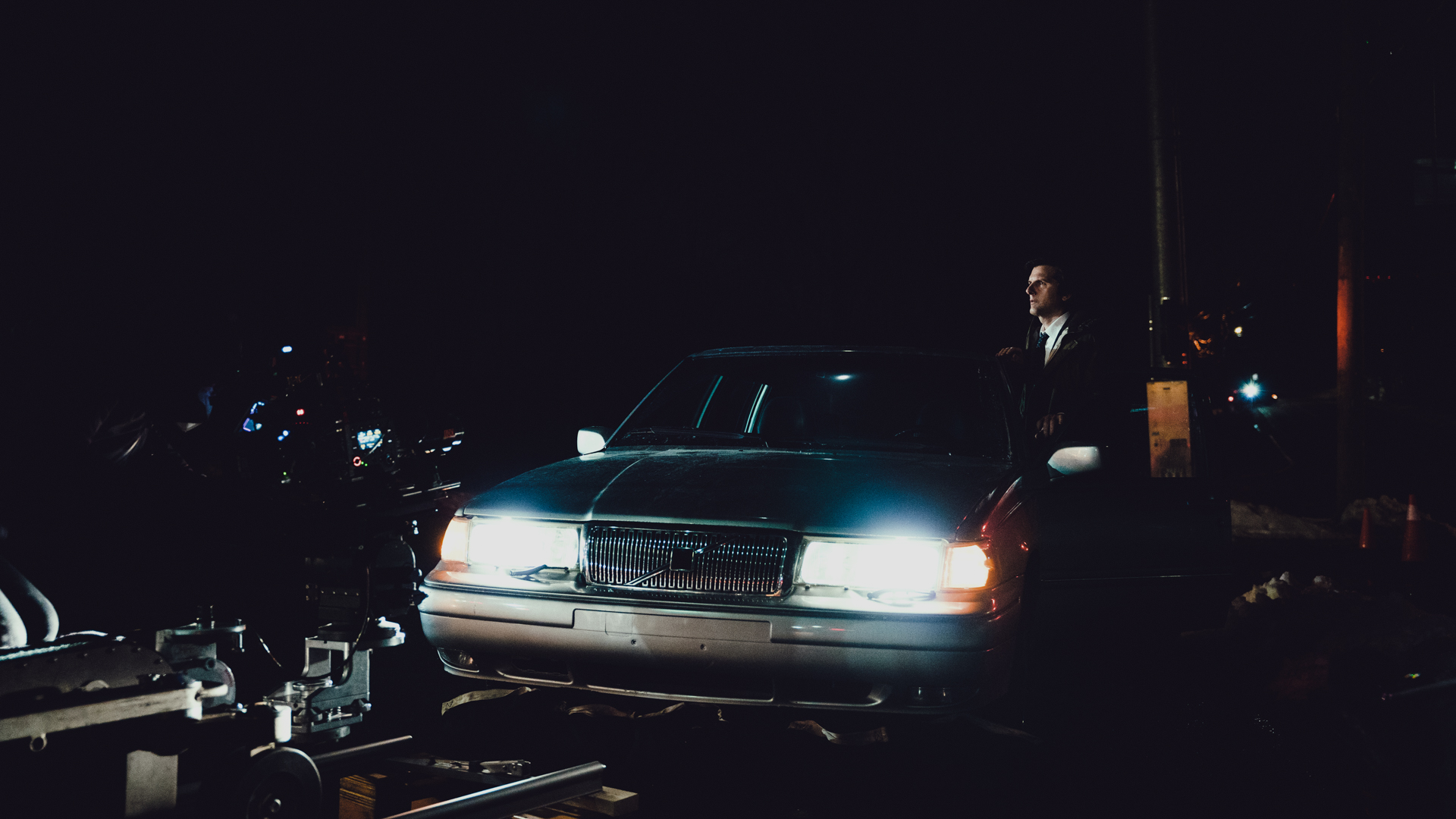 Volvo S90 being filmed for an episode of Severance.