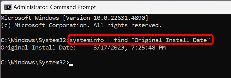 Checking the original installation date of Windows.