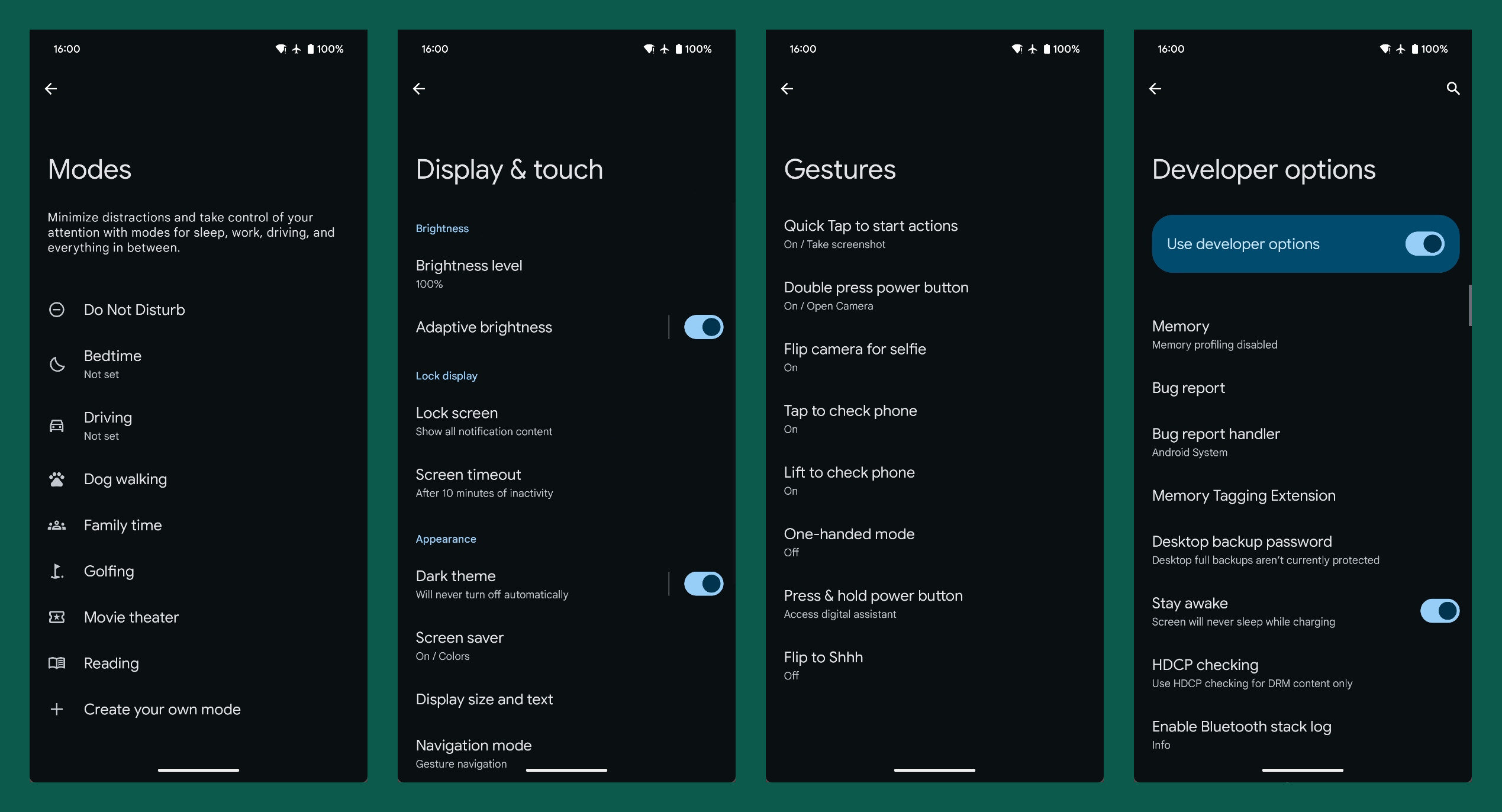 Android 16 current Settings design in dark 2